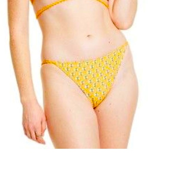 Women's Dainty Lotus Print High Leg Cheeky Bikini Bottom - RHODE Yellow/Tur XXL - Picture 2 of 9
